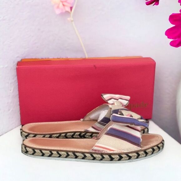 KATE SPADE IDALAH BERBER STRIPE PRINTED CANVAS SLIDE SANDAL SHOES WITH BOX 8.5M - Picture 2 of 8